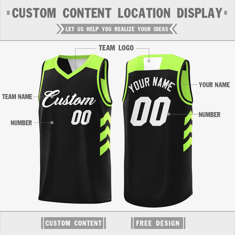 Custom Black Neon Green Reversible Double Side Tops Basketball Jersey