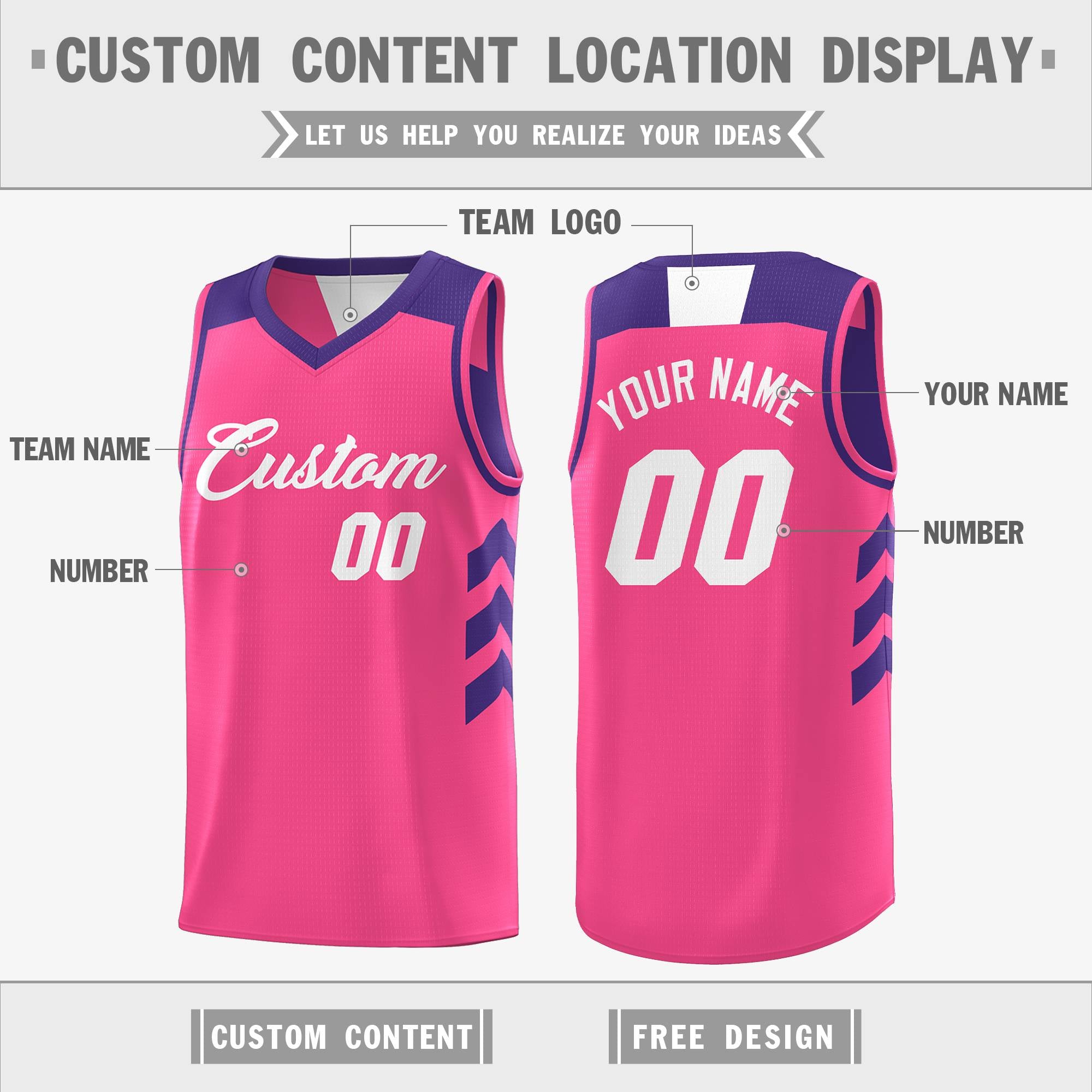 Custom Purple Pink-White Reversible Double Side Tops Basketball Jersey