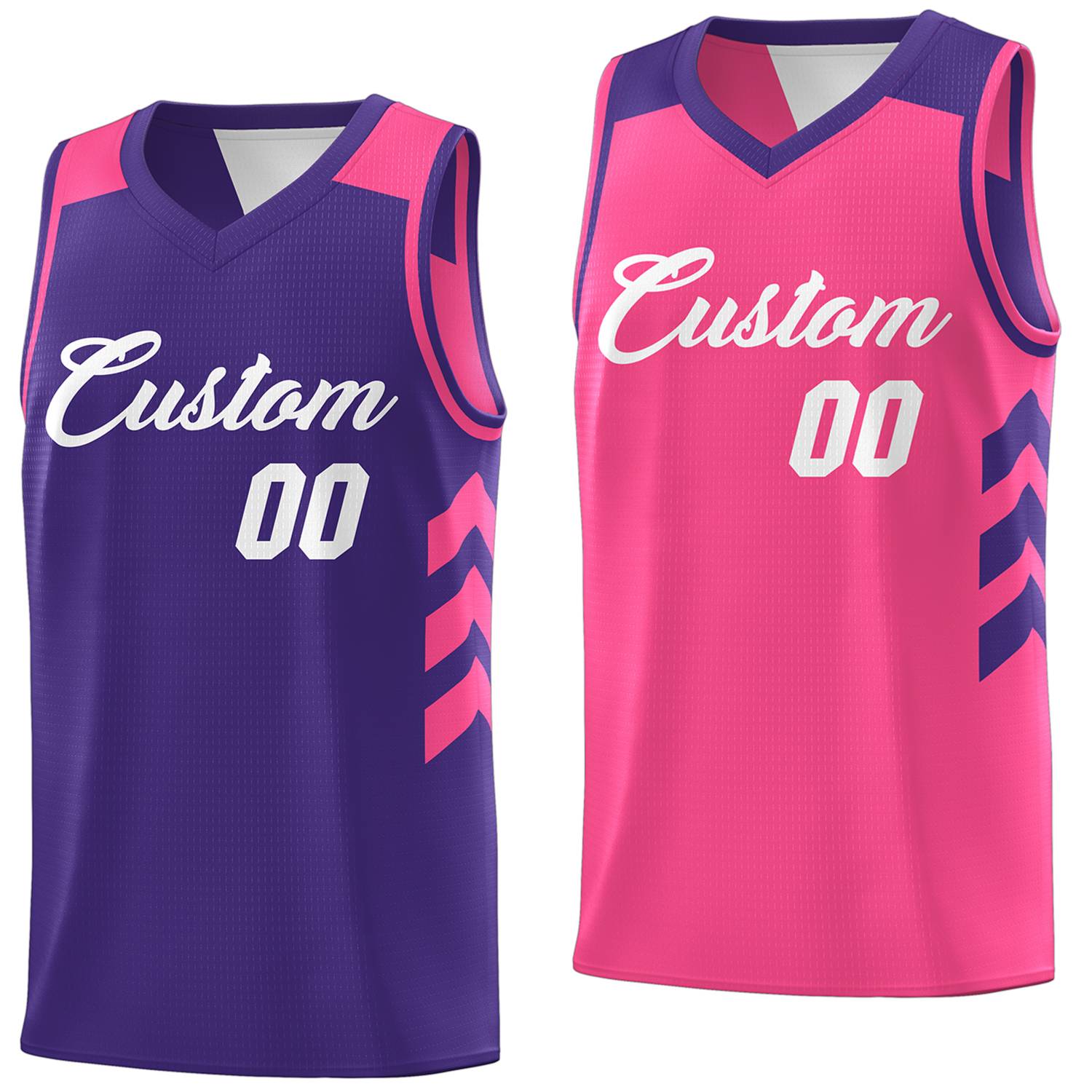 Custom Purple Pink-White Reversible Double Side Tops Basketball Jersey