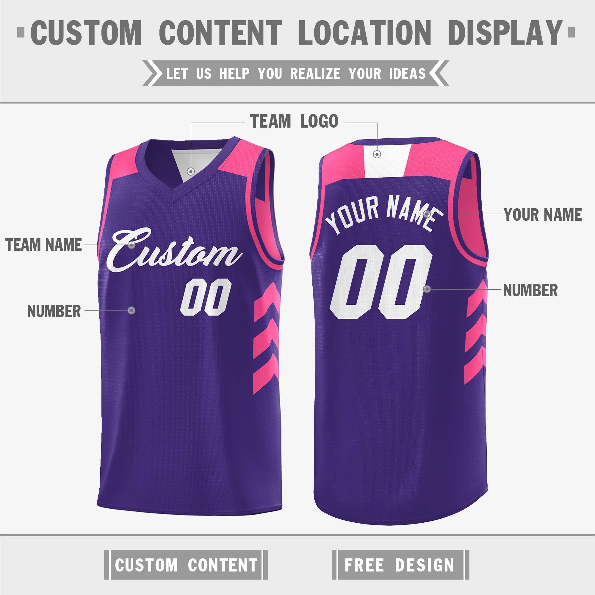 Custom Purple Pink-White Reversible Double Side Tops Basketball Jersey