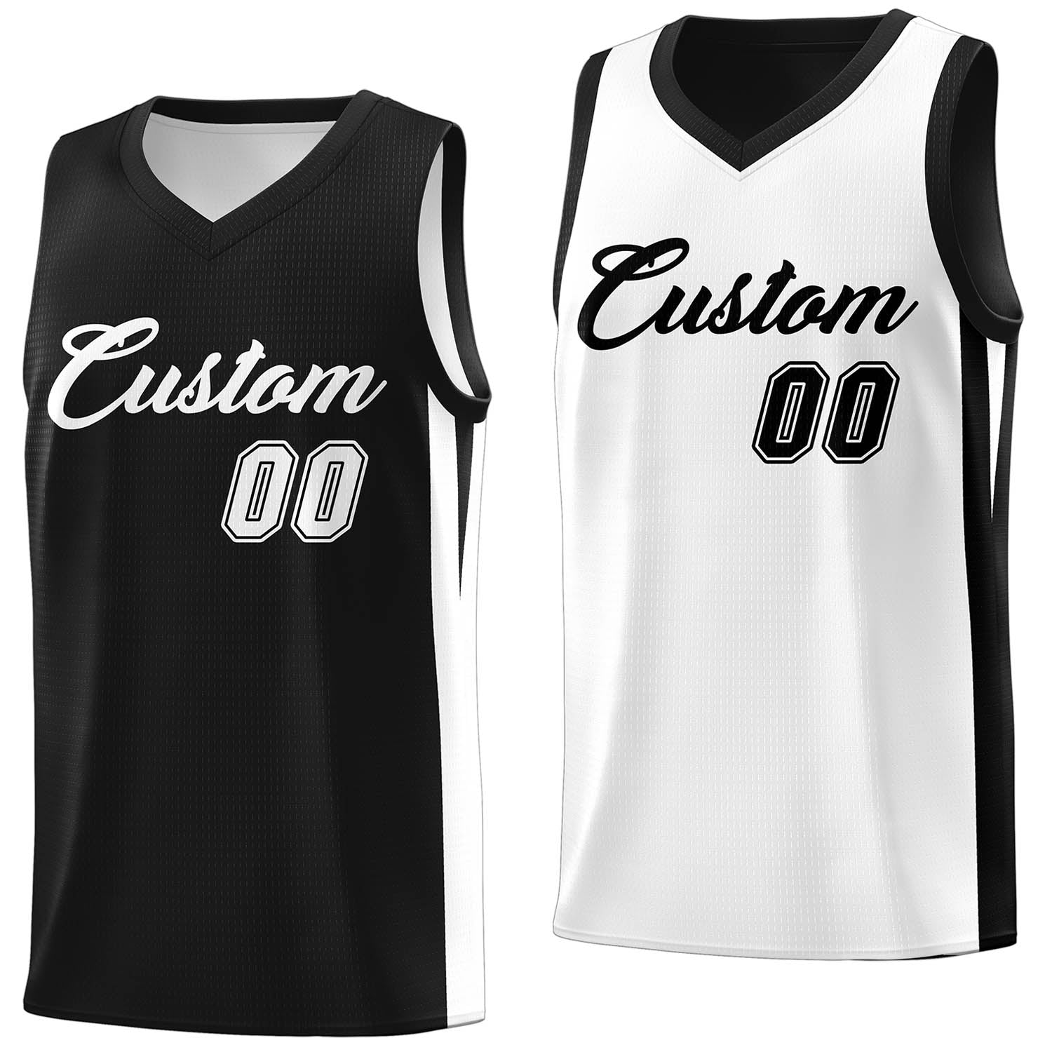 Maillot de basket-ball athlétique personnalisé, noir et blanc, double face, dessus