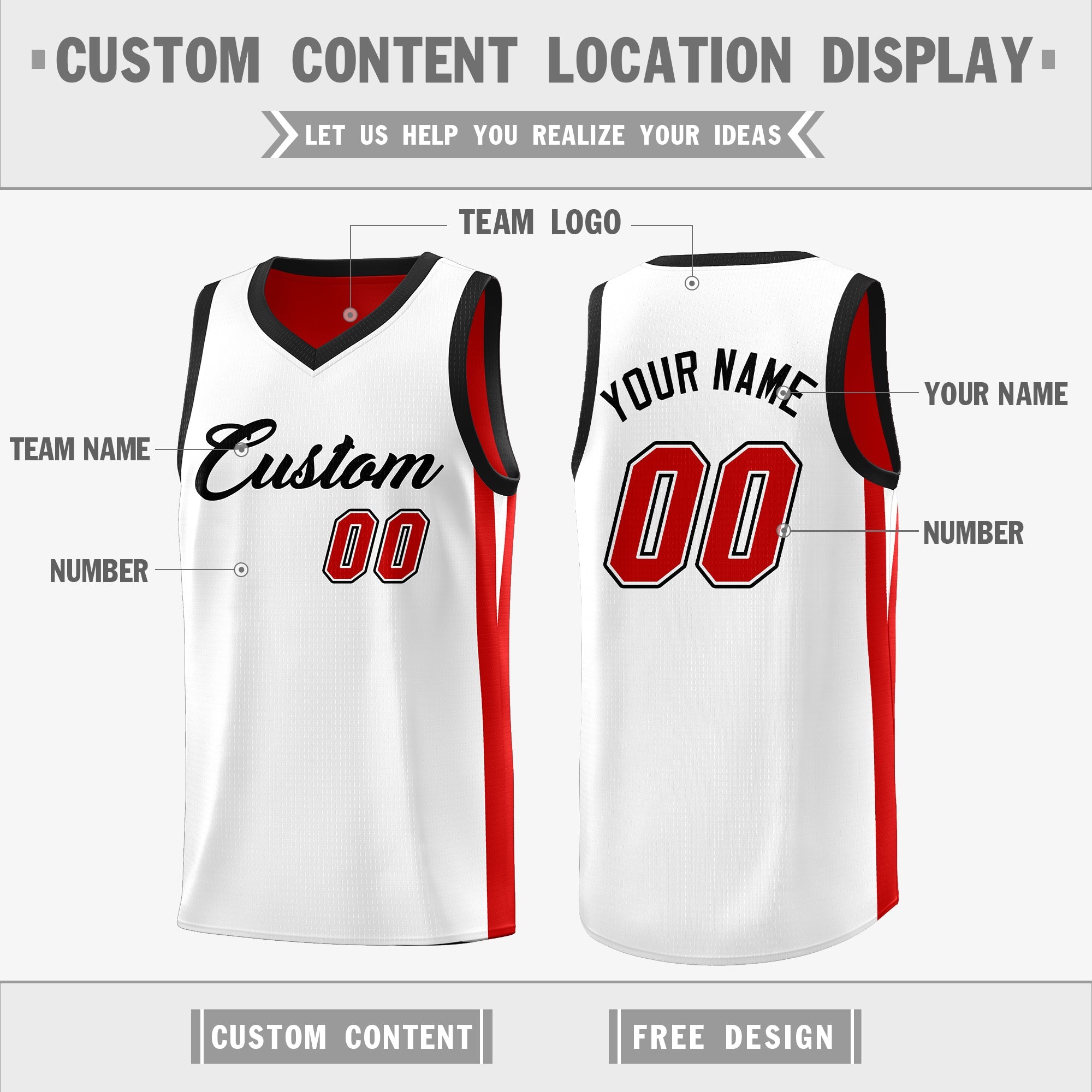 Custom Red White Double Side Tops Athletic Basketball Jersey