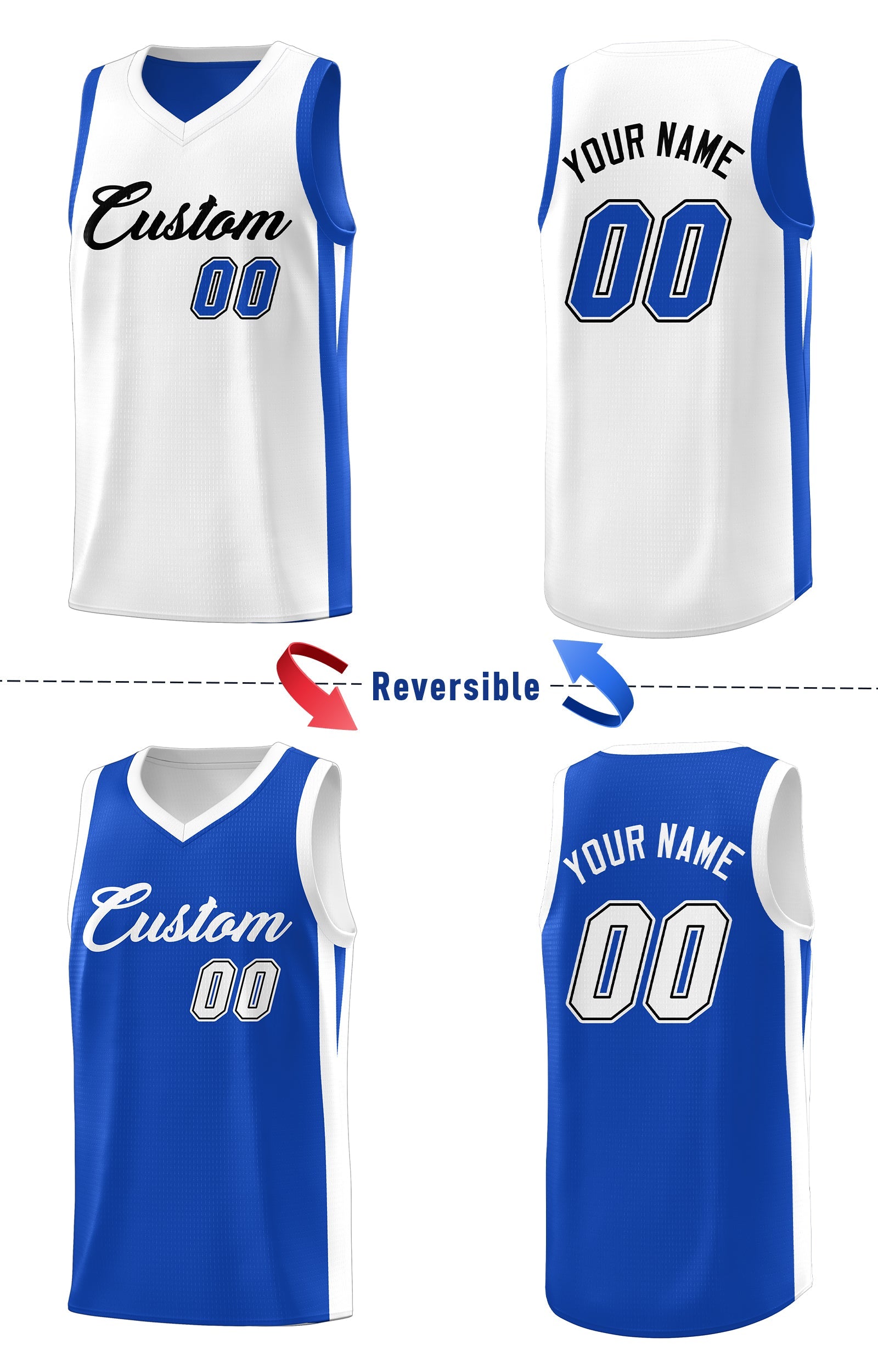 Maillot de basket-ball athlétique personnalisé Royal White Double Side Tops