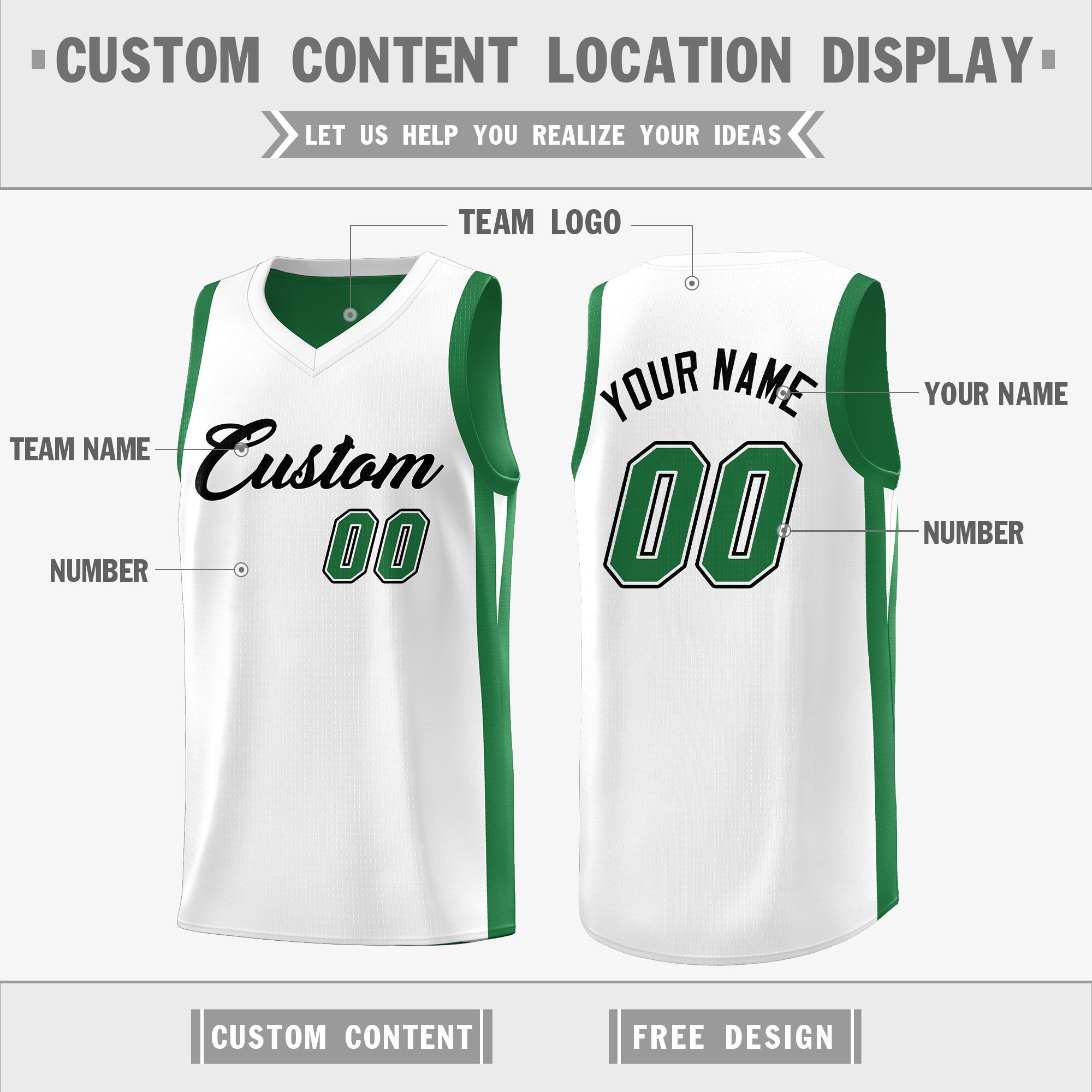 Custom Green White Double Side Tops Athletic Basketball Jersey