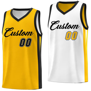 Maillot de basket-ball athlétique à double face jaune et blanc personnalisé