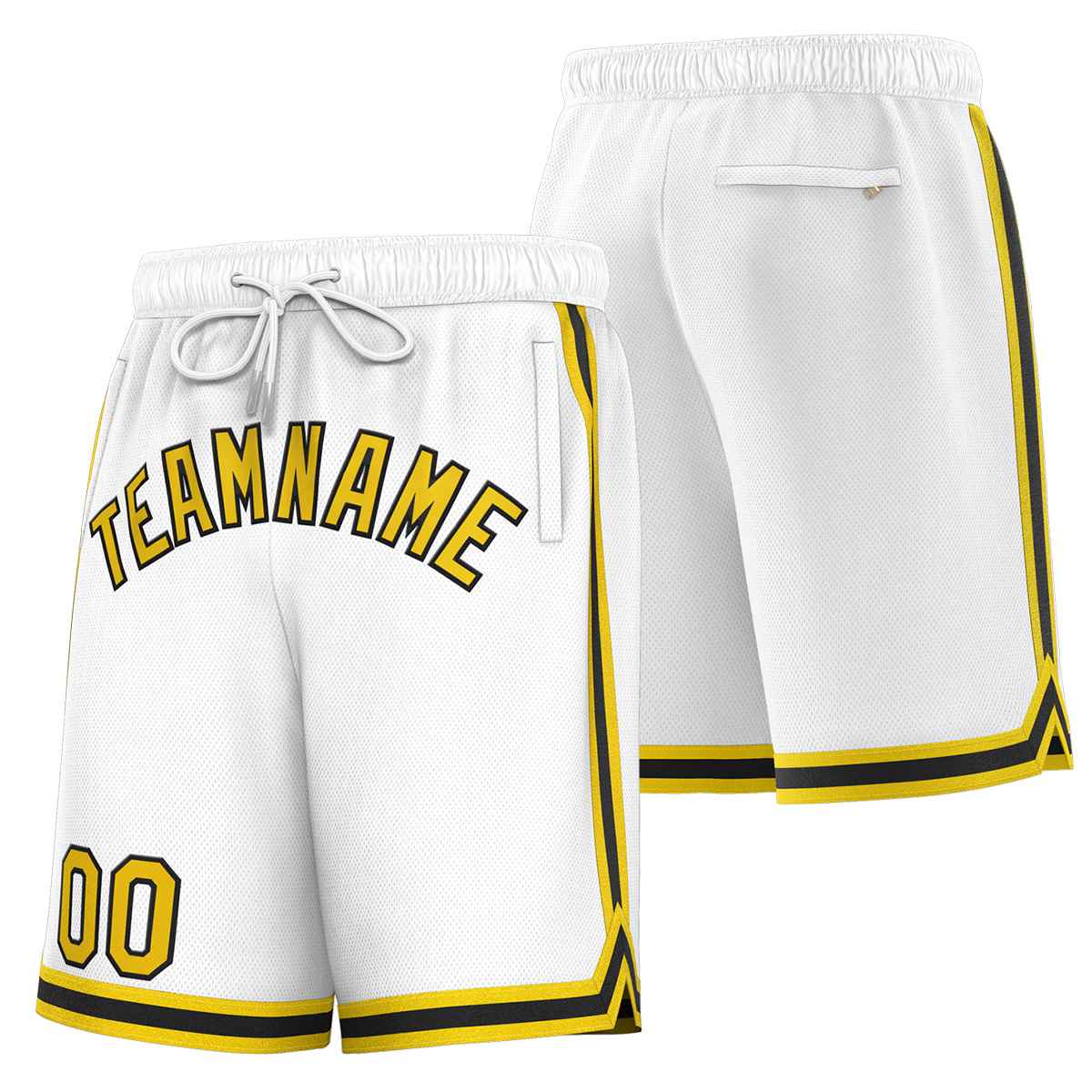 Short de basket-ball sport personnalisé blanc jaune-noir