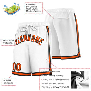 Short de basket-ball sport personnalisé blanc orange-noir