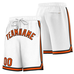 Short de basket-ball sport personnalisé blanc orange-noir