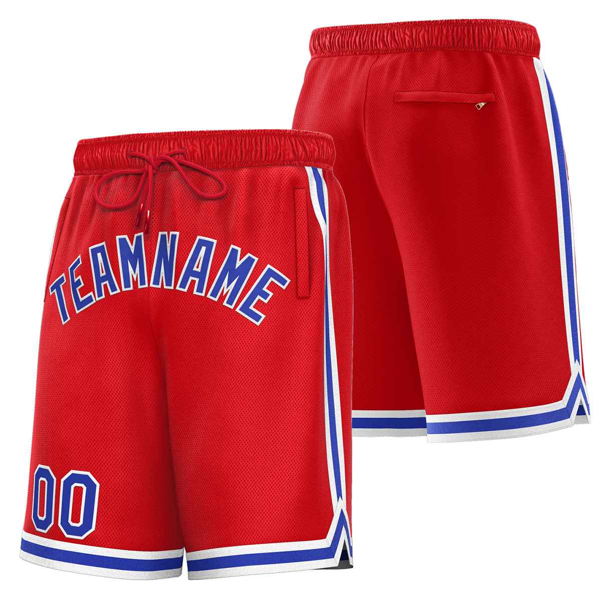 Short de basket-ball sport rouge royal-blanc personnalisé