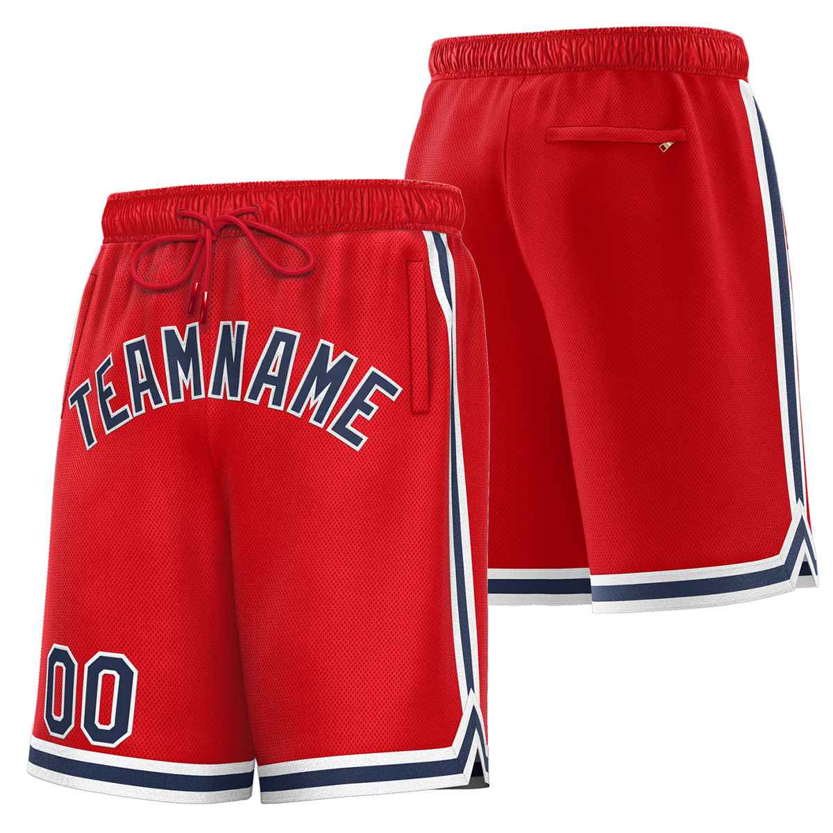 Short de basket-ball sport personnalisé rouge marine-blanc