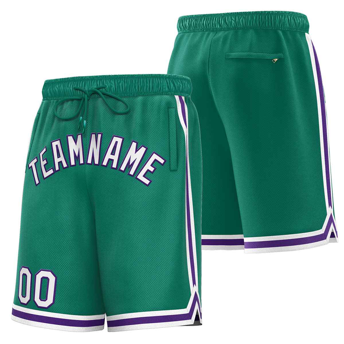 Short de basket-ball sport personnalisé vert blanc-violet