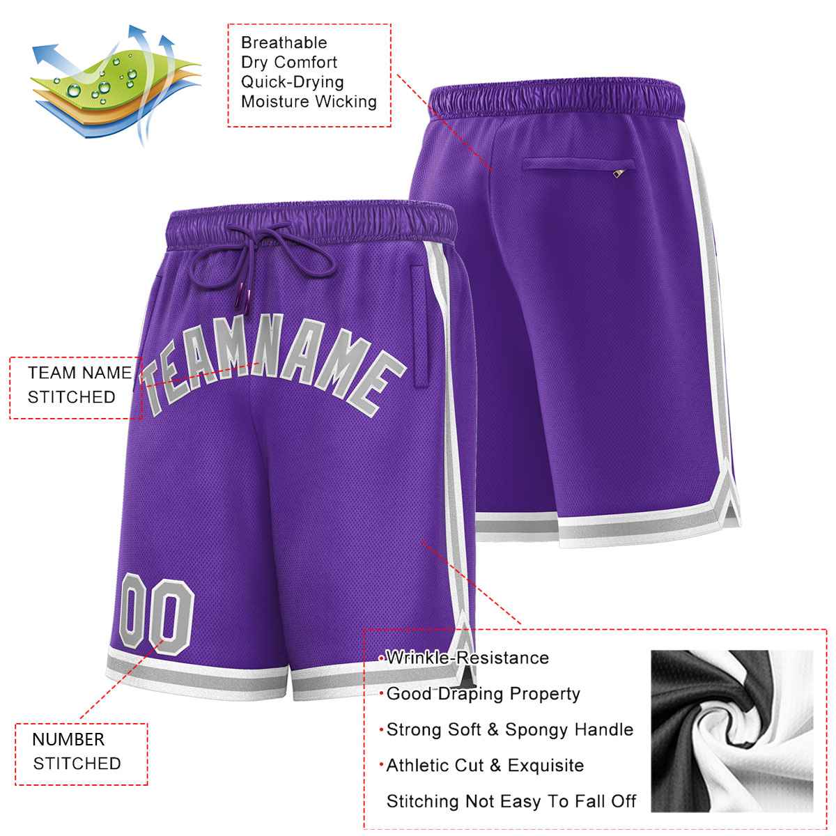 Custom Purple Gray-White Sport Basketball Shorts