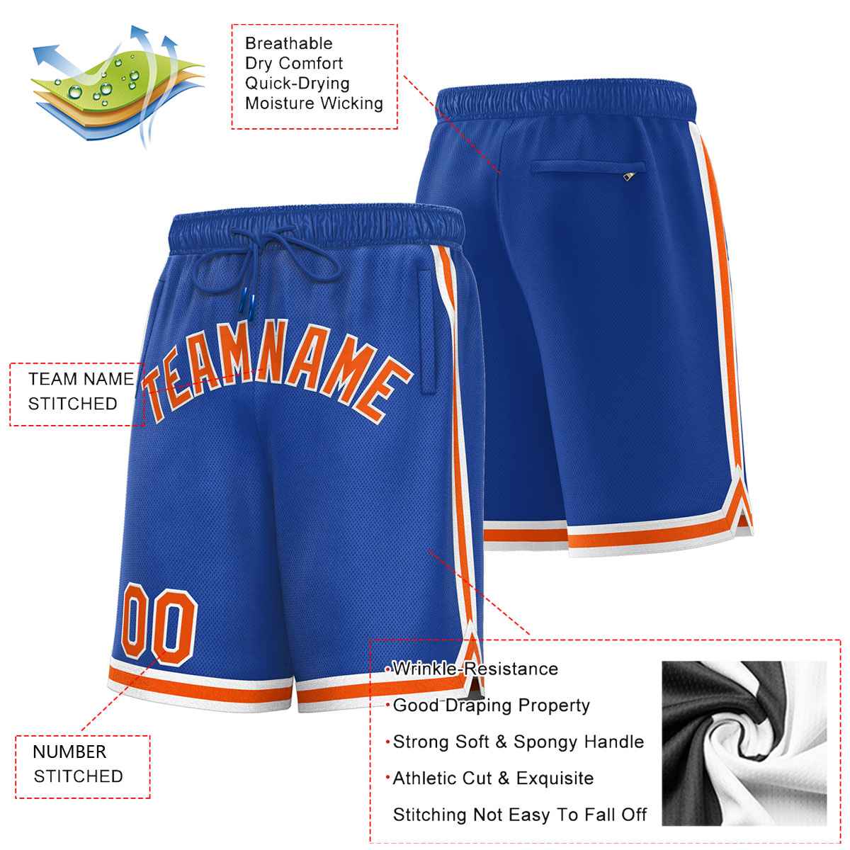 Custom Royal Orange-White Sport Basketball Shorts