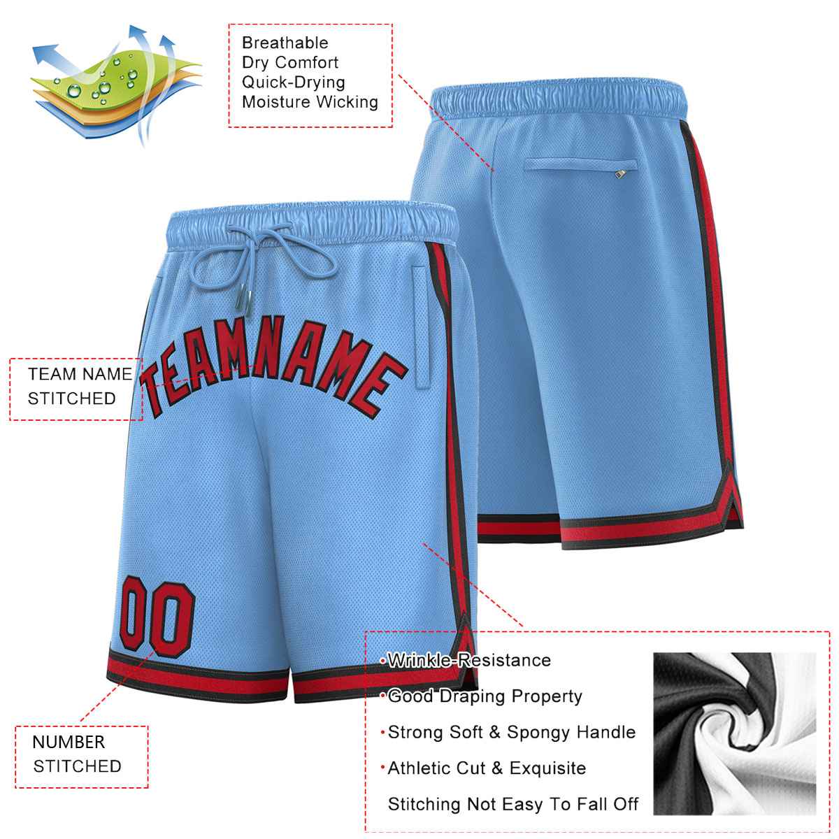 Custom Powder Blue Maroon-Black Sport Basketball Shorts