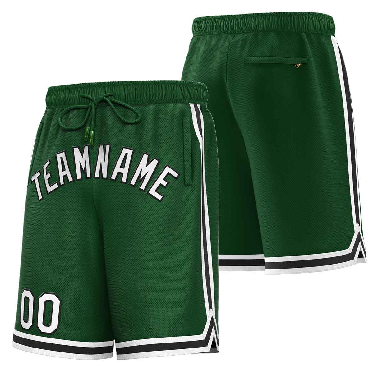 Short de basket-ball sport personnalisé vert blanc-noir