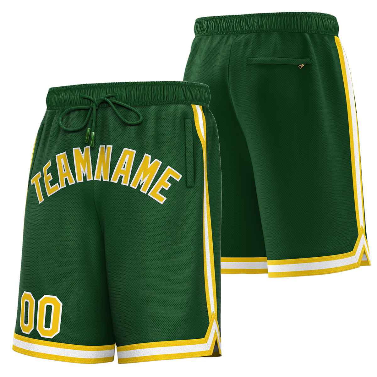 Short de basket-ball sport personnalisé vert jaune-blanc