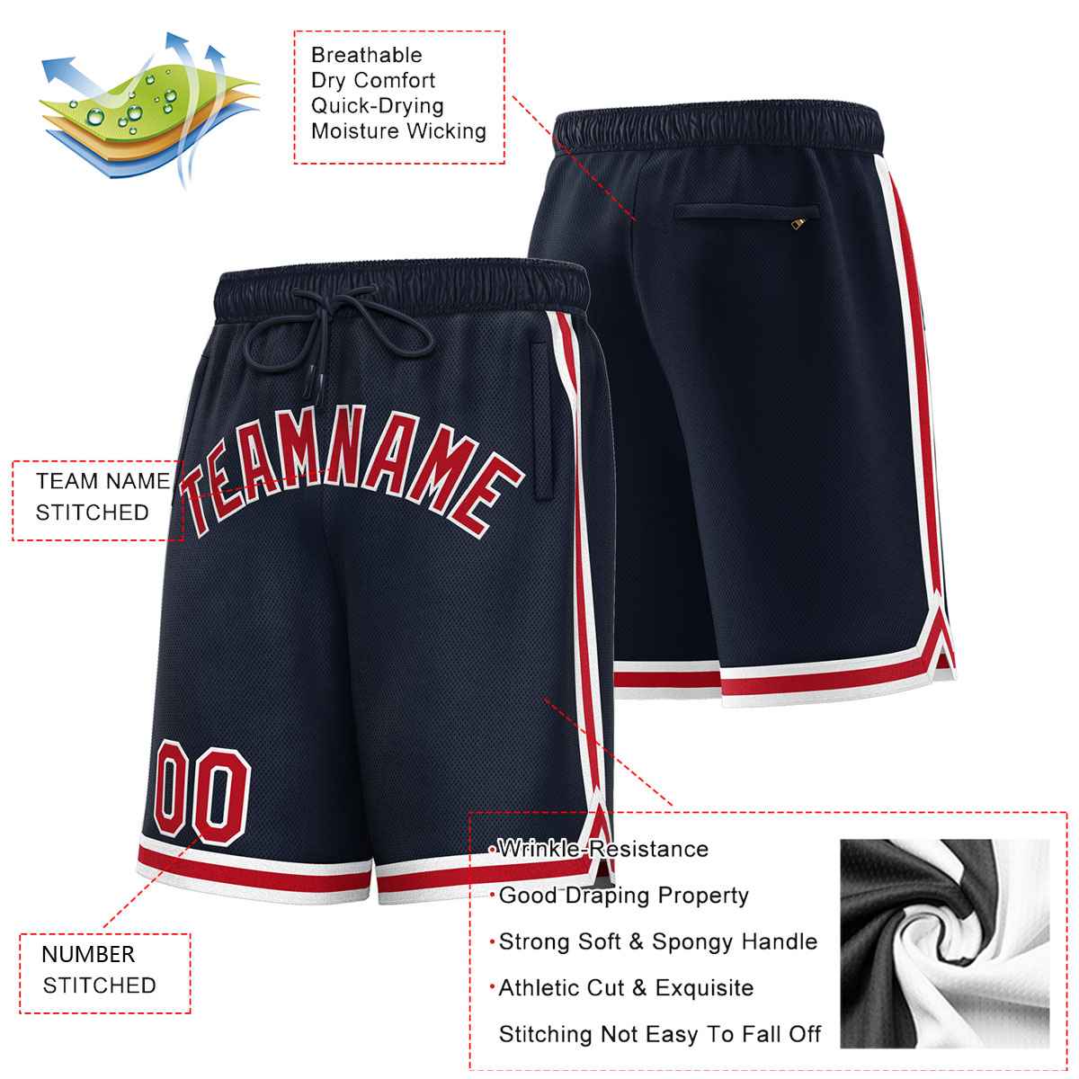 Short de basket-ball sport personnalisé marine marron-blanc