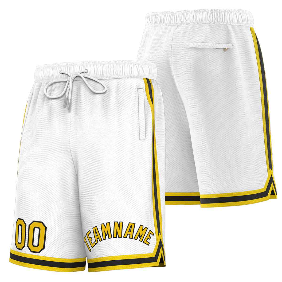 Short de basket-ball sport personnalisé blanc jaune-noir