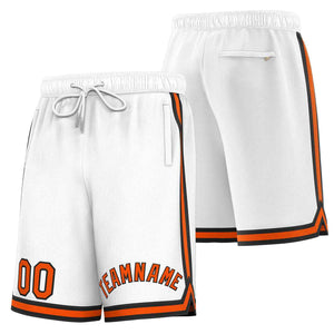 Short de basket-ball sport personnalisé blanc orange-noir