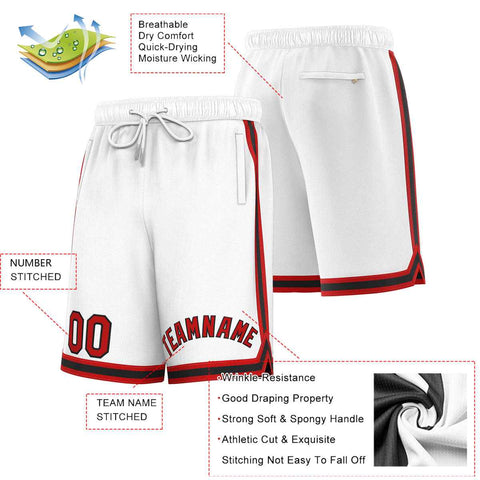 Custom White Red-Black Sport Basketball Shorts