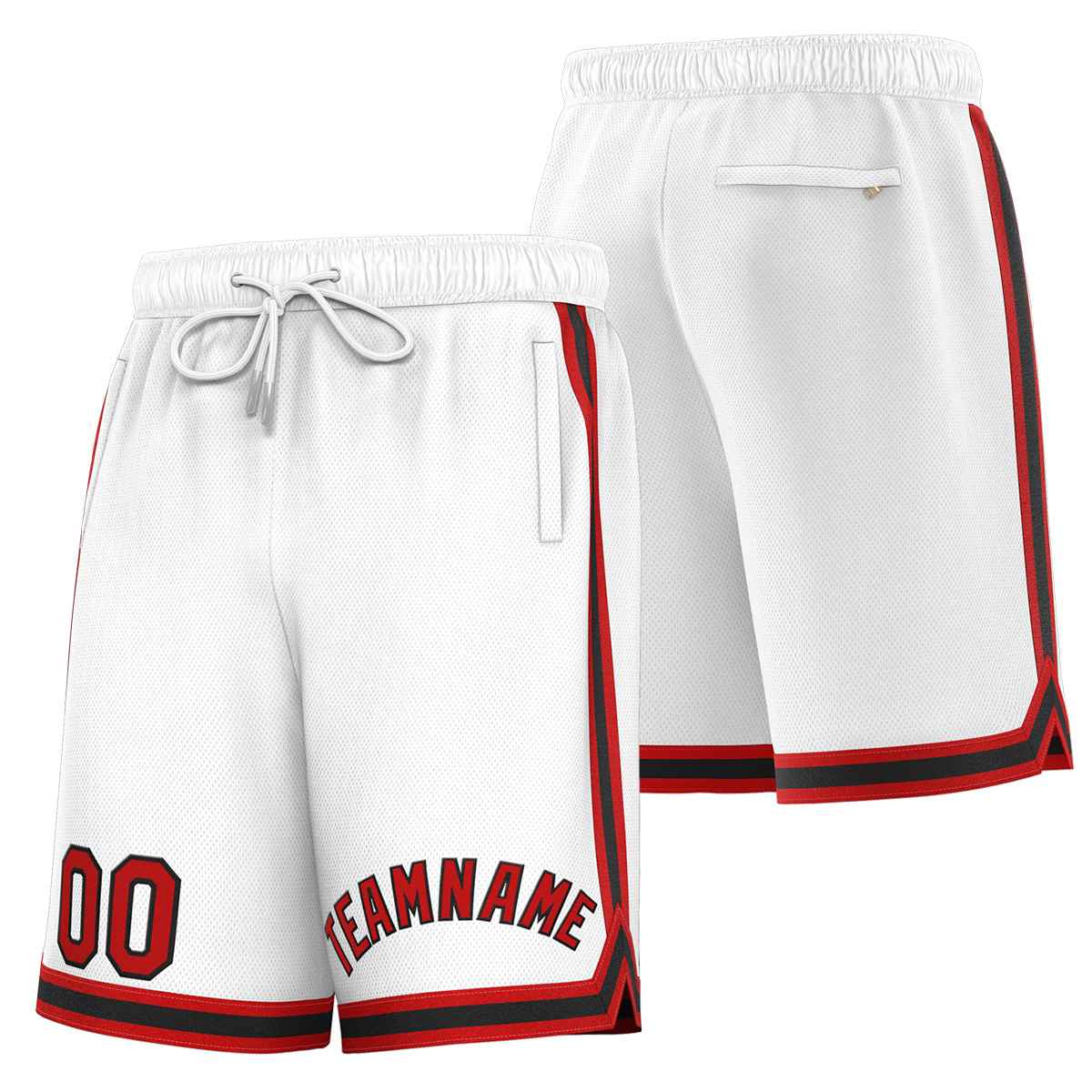 Short de basket-ball sport personnalisé blanc rouge-noir