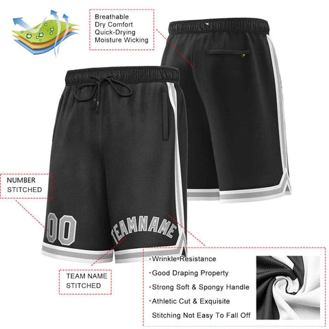 Custom Black Gray-White Sport Basketball Shorts