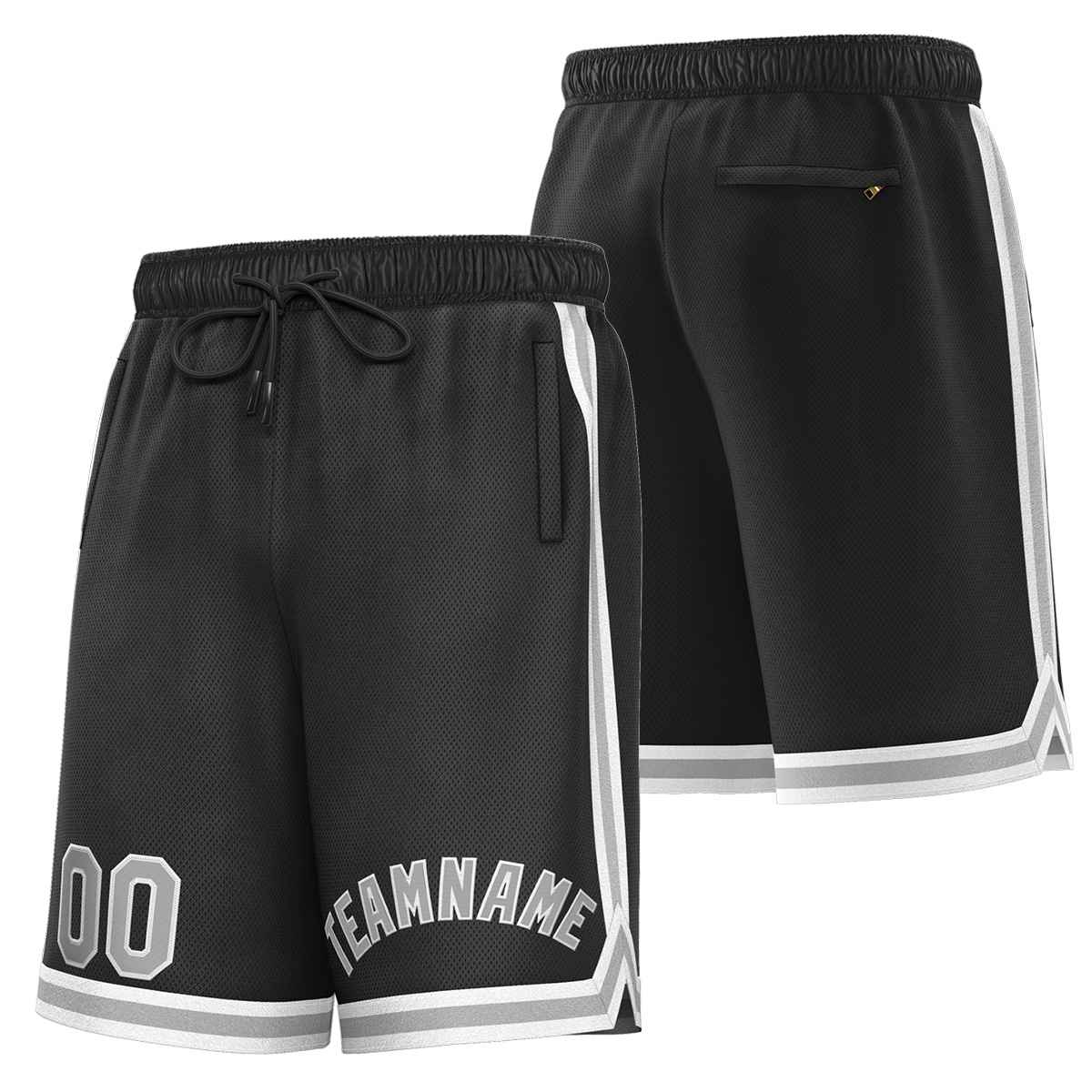 Short de basket-ball sport personnalisé noir gris-blanc