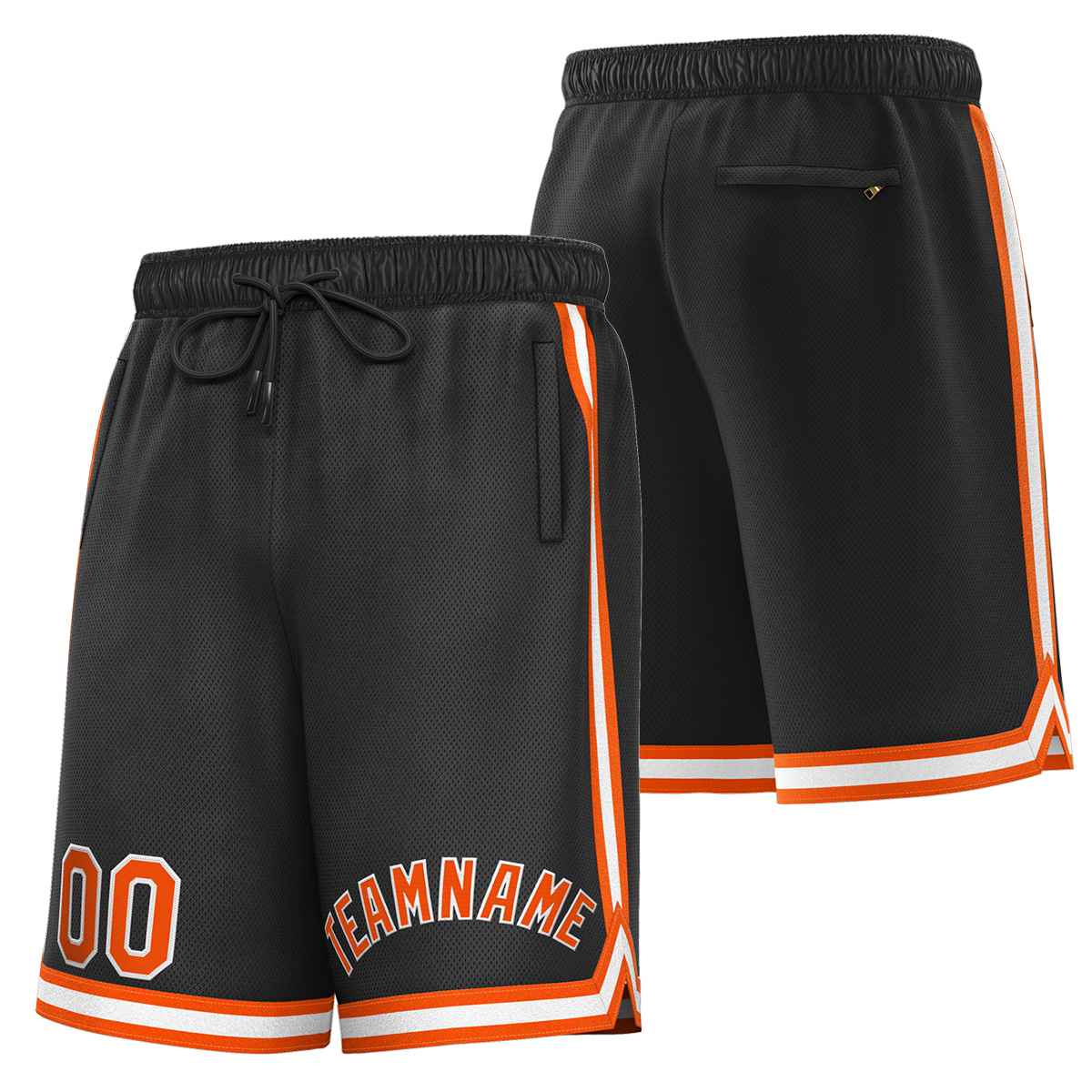 Short de basket-ball sport personnalisé noir orange-blanc