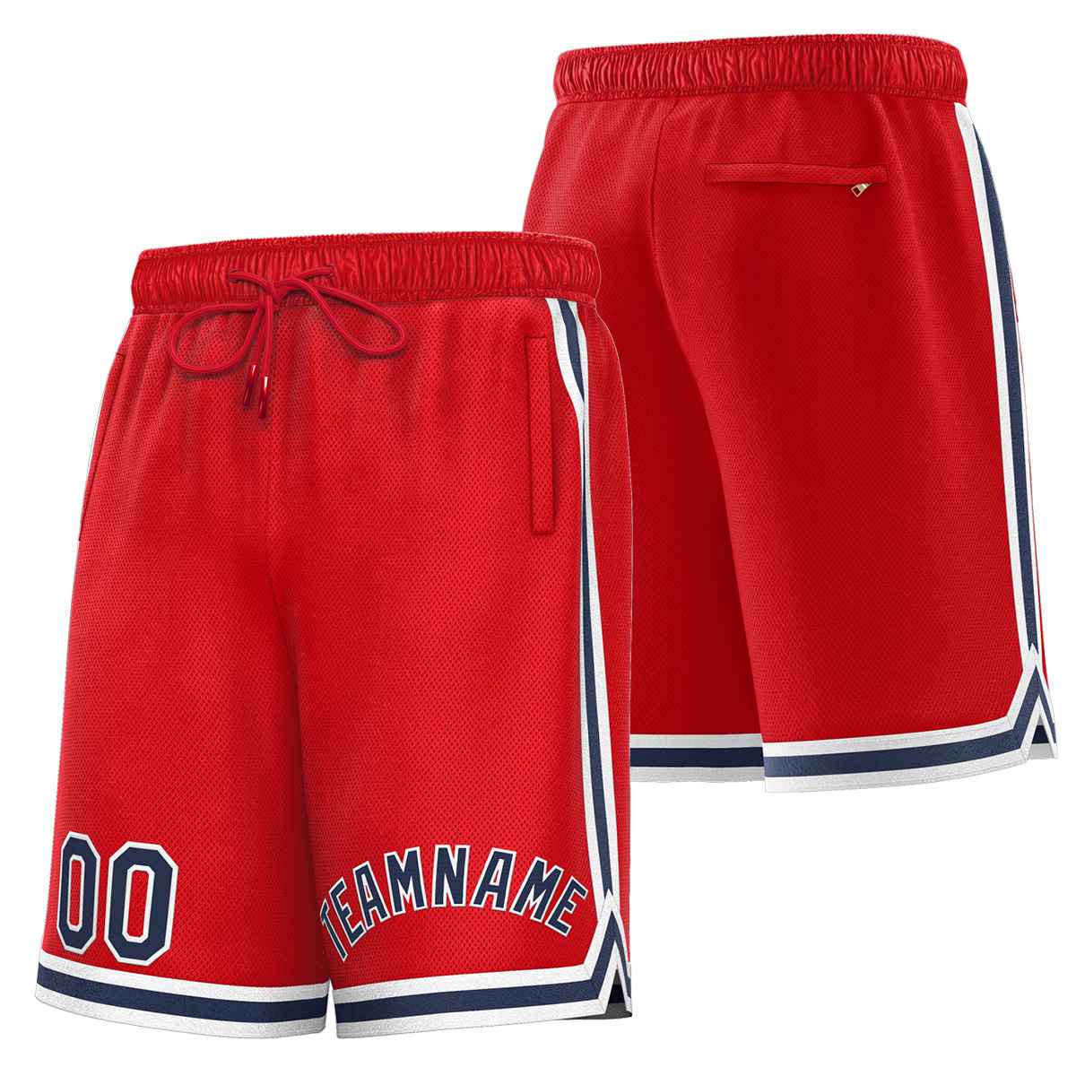 Short de basket-ball sport personnalisé rouge marine-blanc