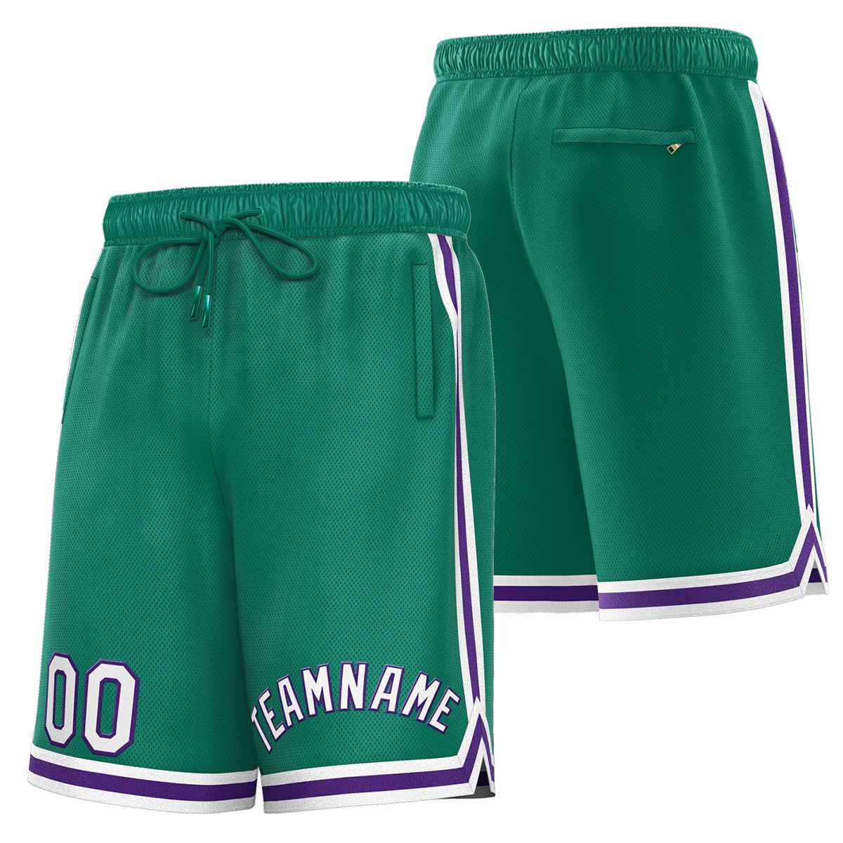 Short de basket-ball sport personnalisé vert blanc-violet