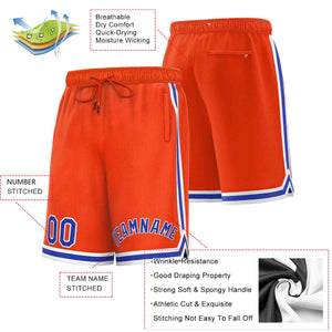 Short de basket-ball sport orange royal-blanc personnalisé