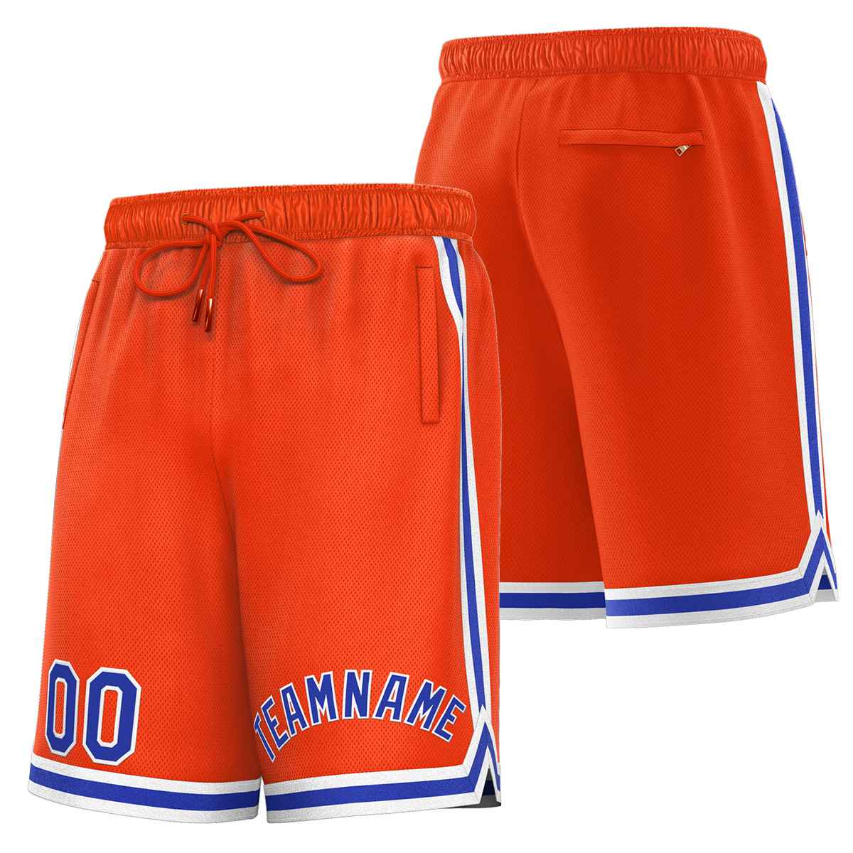 Short de basket-ball sport orange royal-blanc personnalisé