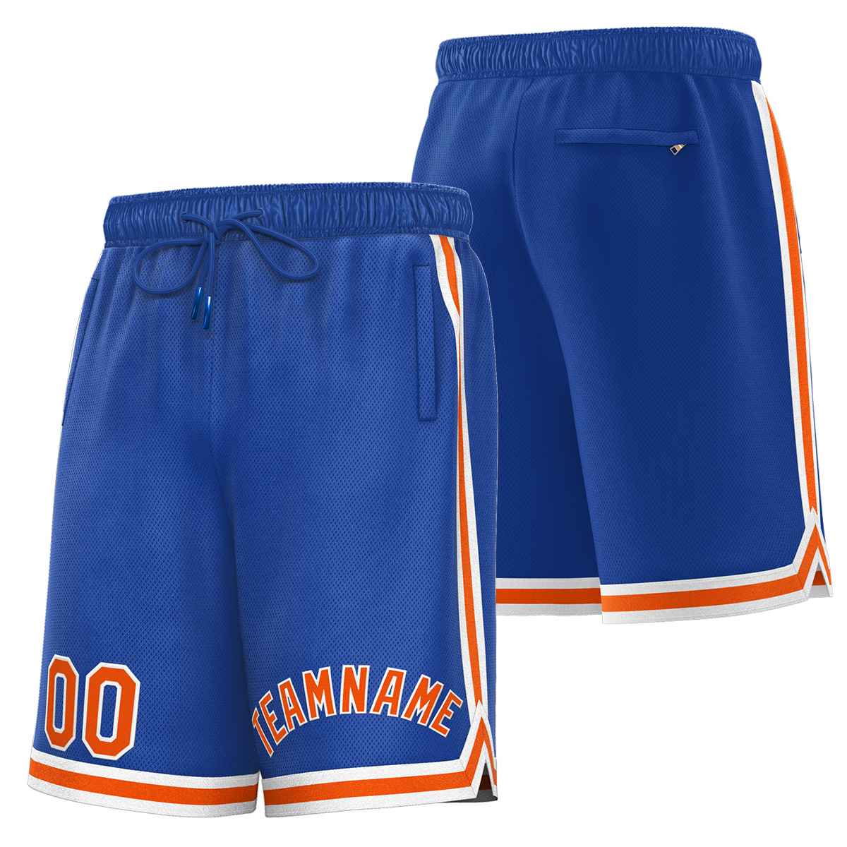 Short de basket-ball sport personnalisé Royal Orange-Blanc