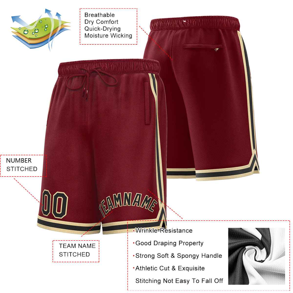 Custom Maroon Black-Old Gold Sport Basketball Shorts