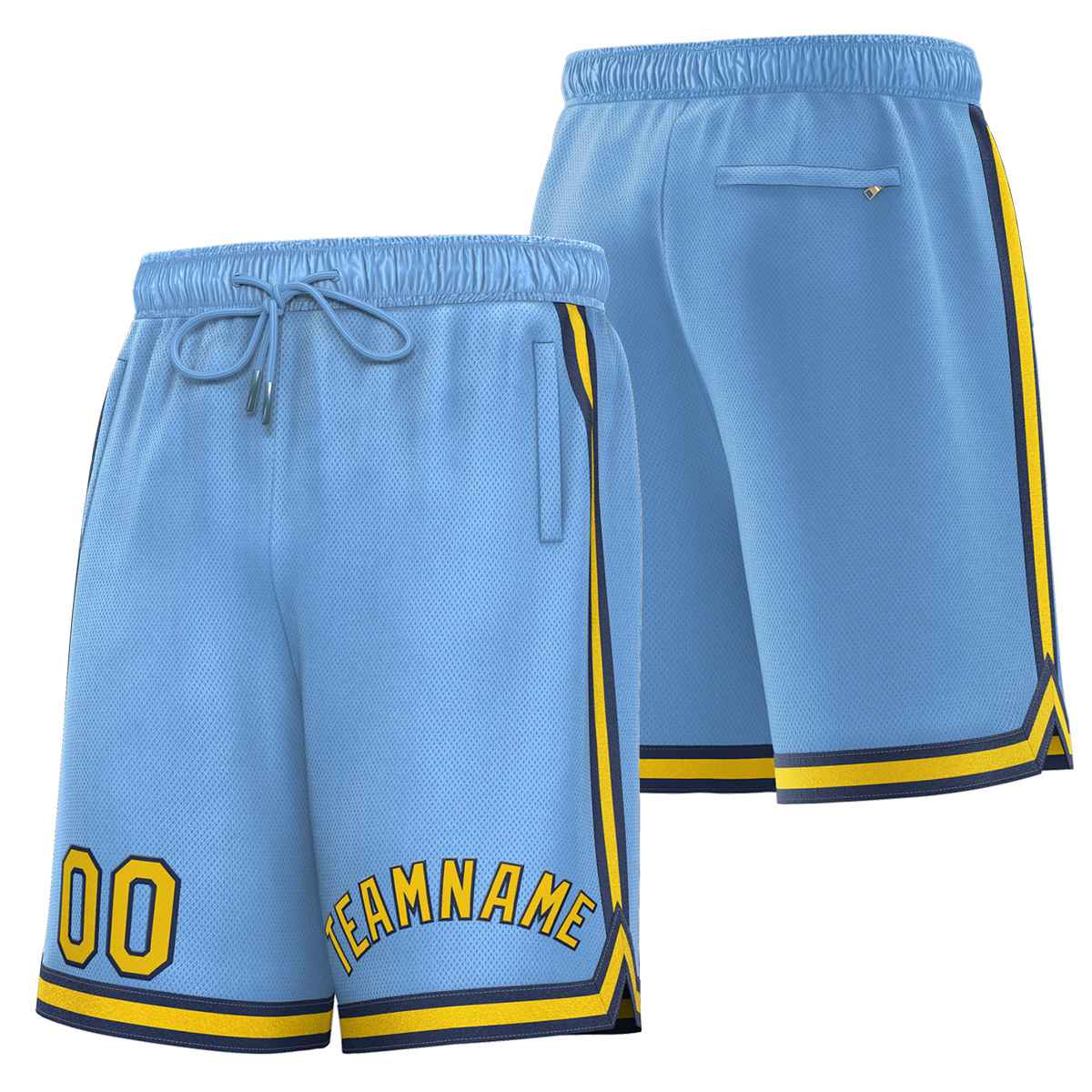 Short de basket-ball sport personnalisé bleu poudre or-noir