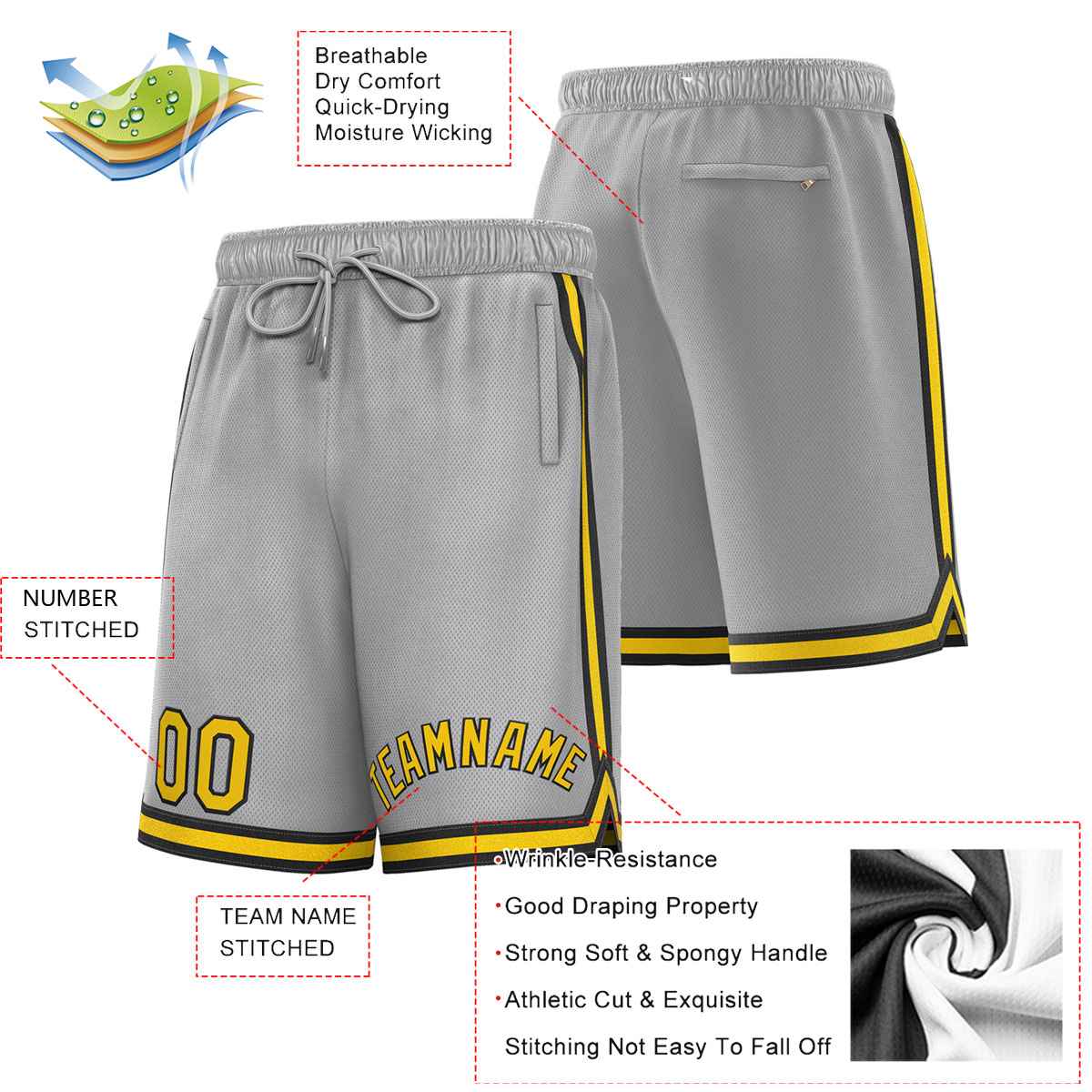 Custom Gray Gold-Black Sport Basketball Shorts