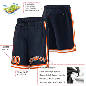 Short de basket-ball sport personnalisé bleu marine orange-blanc