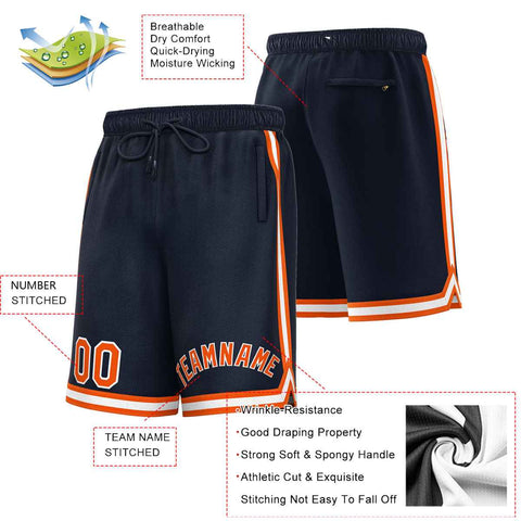 Custom Navy Orange-White Sport Basketball Shorts