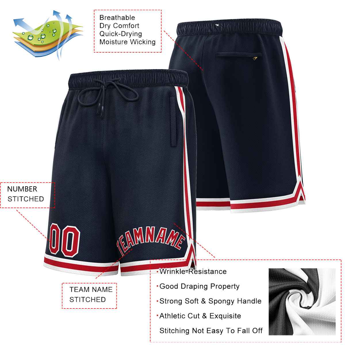 Short de basket-ball sport personnalisé marine marron-blanc