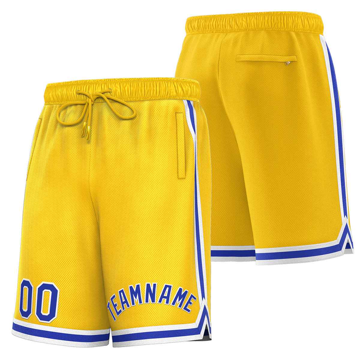 Short de basket-ball sport personnalisé jaune royal-blanc