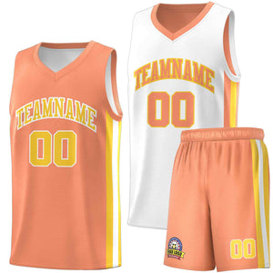 Maillot de basket-ball personnalisé pour hommes, ensemble Double face blanc Orange-jaune