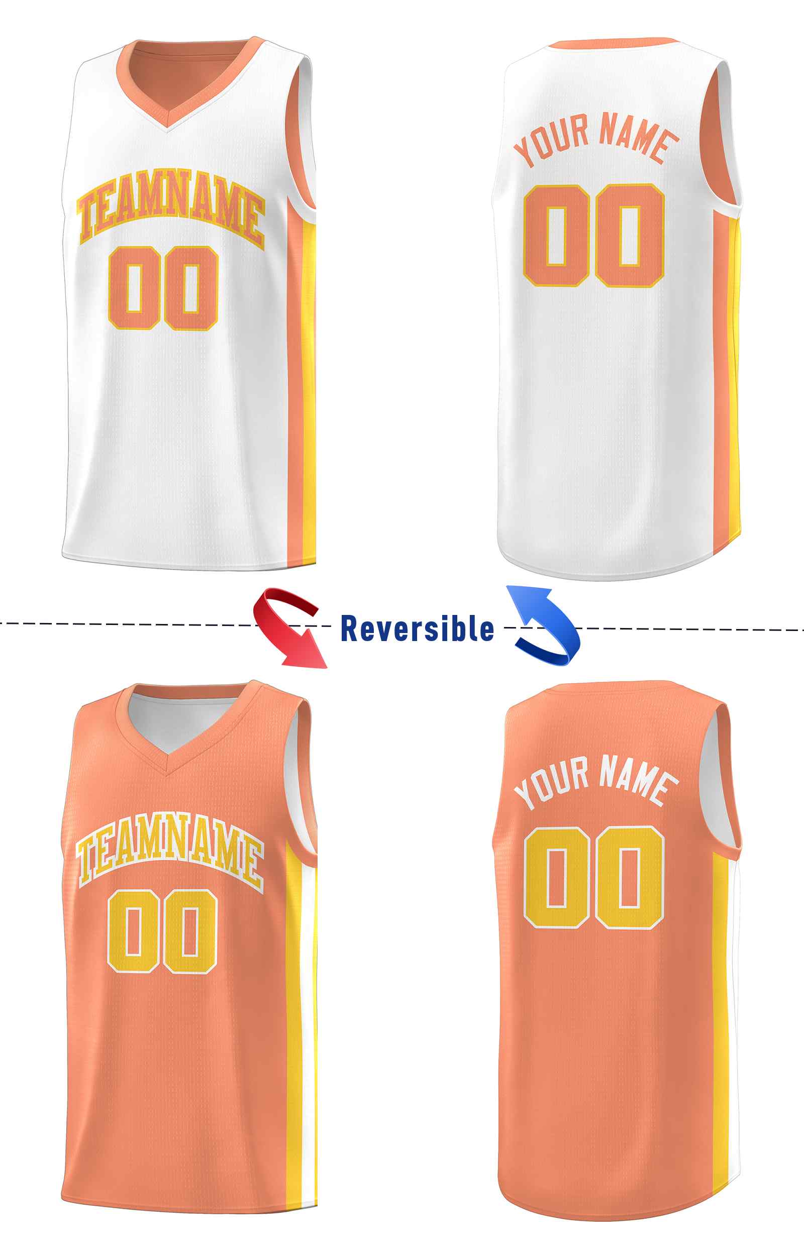 Custom White Orange-Yellow Double Side Sets Men Basketball Jersey