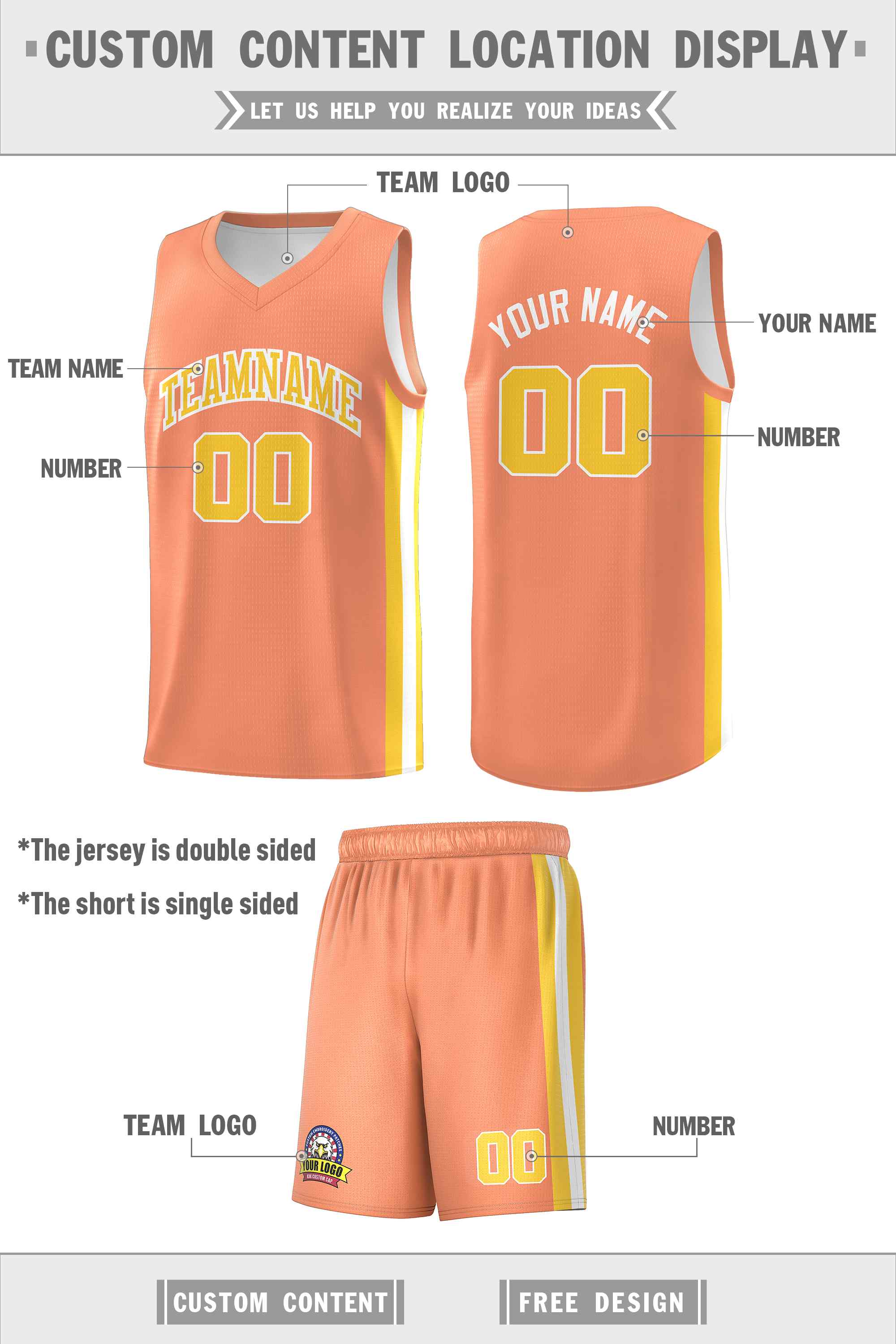 Custom White Orange-Yellow Double Side Sets Men Basketball Jersey