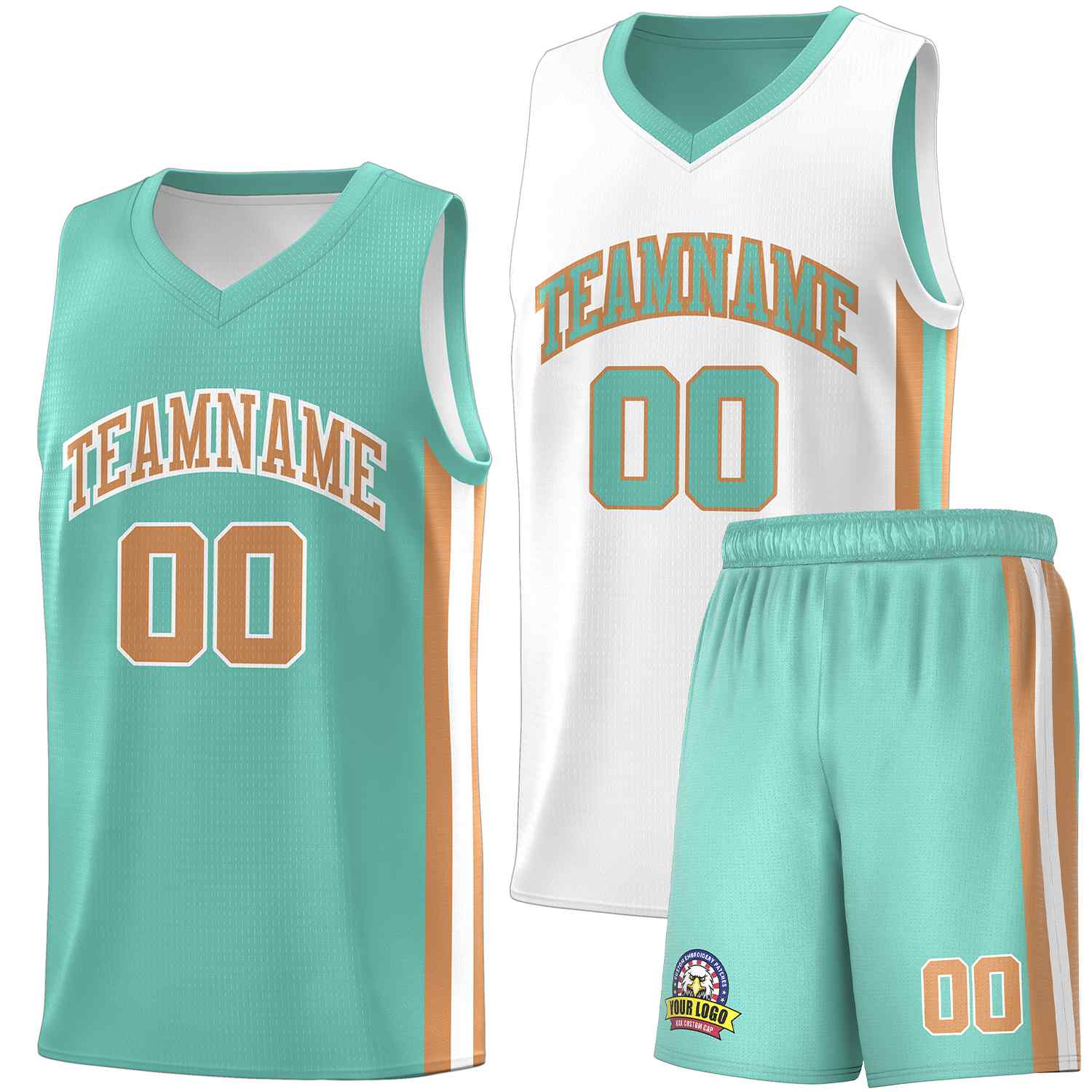 Custom White Aqua-Old Gold Double Side Sets Men Basketball Jersey