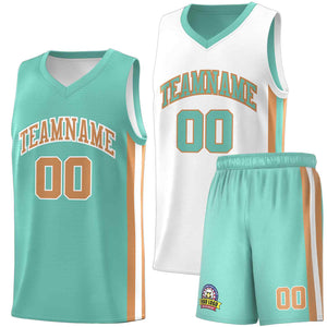 Maillot de basket-ball pour hommes, ensemble Double face blanc Aqua-Old Gold personnalisé