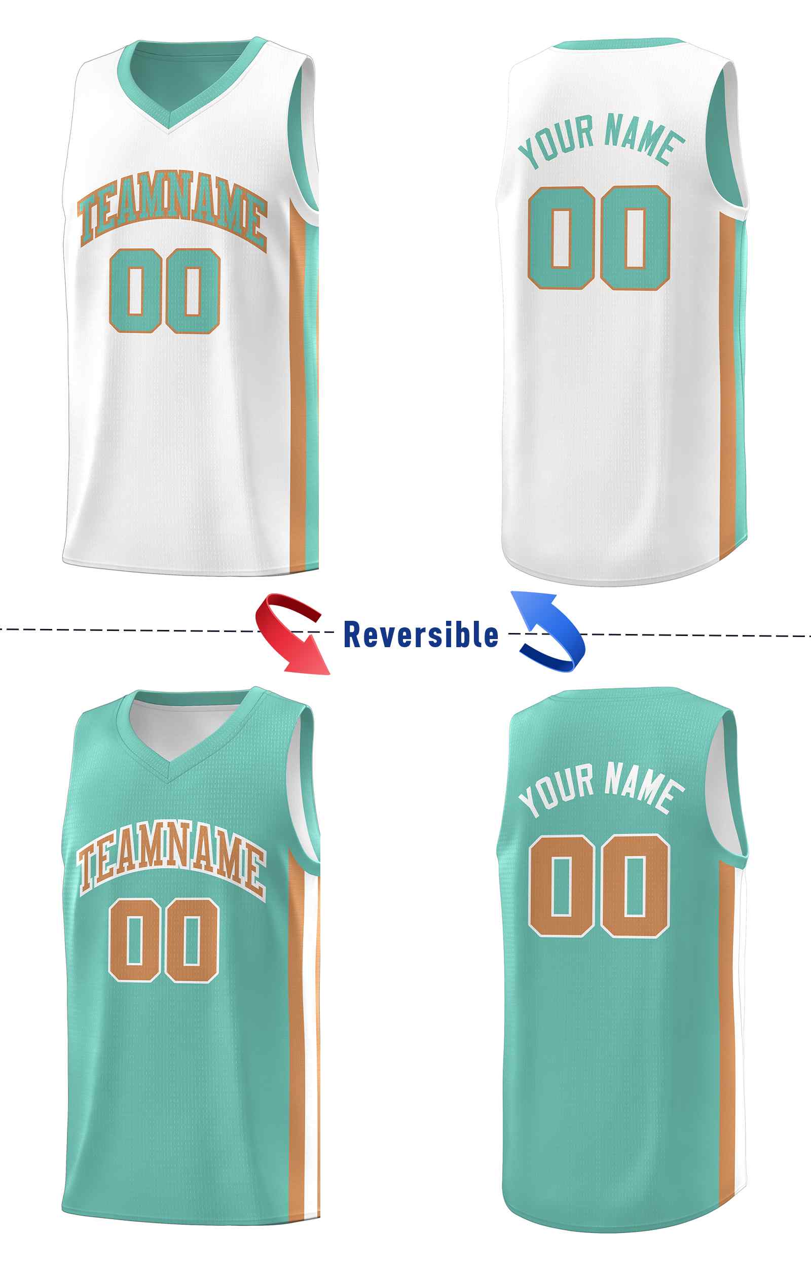 Custom White Aqua-Old Gold Double Side Sets Men Basketball Jersey