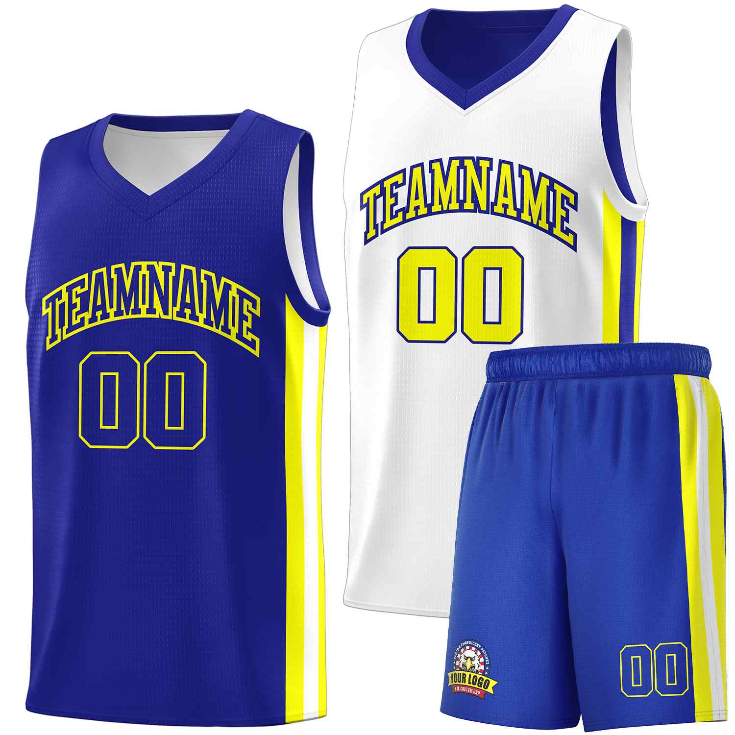 Custom Royal White-Yellow Double Side Sets Men Basketball Jersey