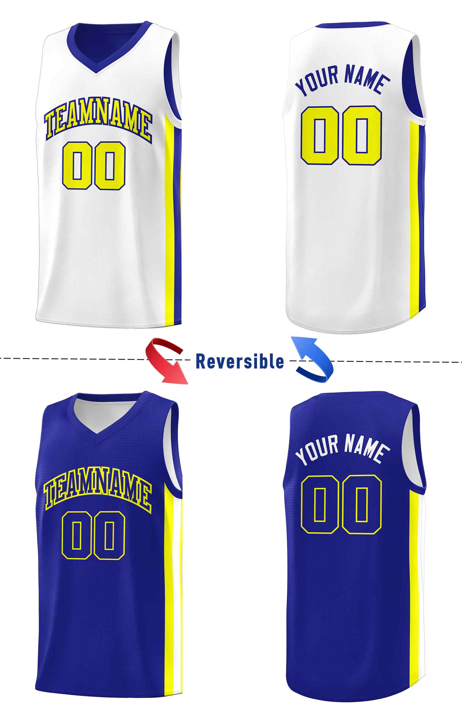 Custom Royal White-Yellow Double Side Sets Men Basketball Jersey