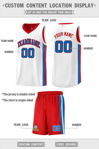 Custom Red White-Royal Double Side Sets Men Basketball Jersey