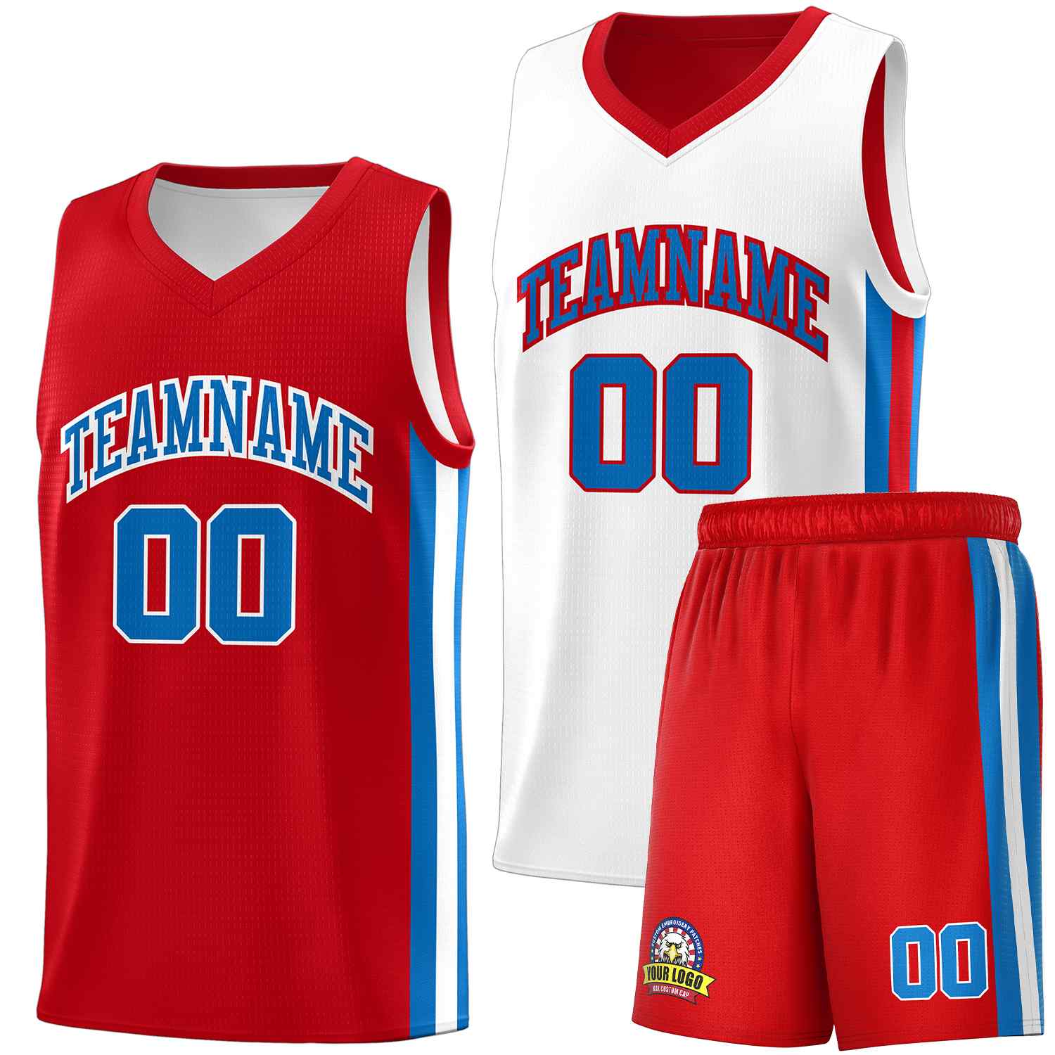 Custom Red White-Royal Double Side Sets Men Basketball Jersey